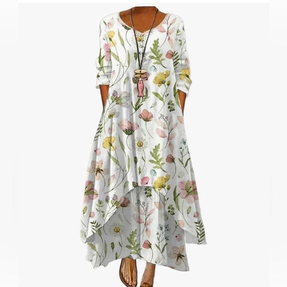 Floral print layered hem lightweight fabric long sleeves weddings church NWT